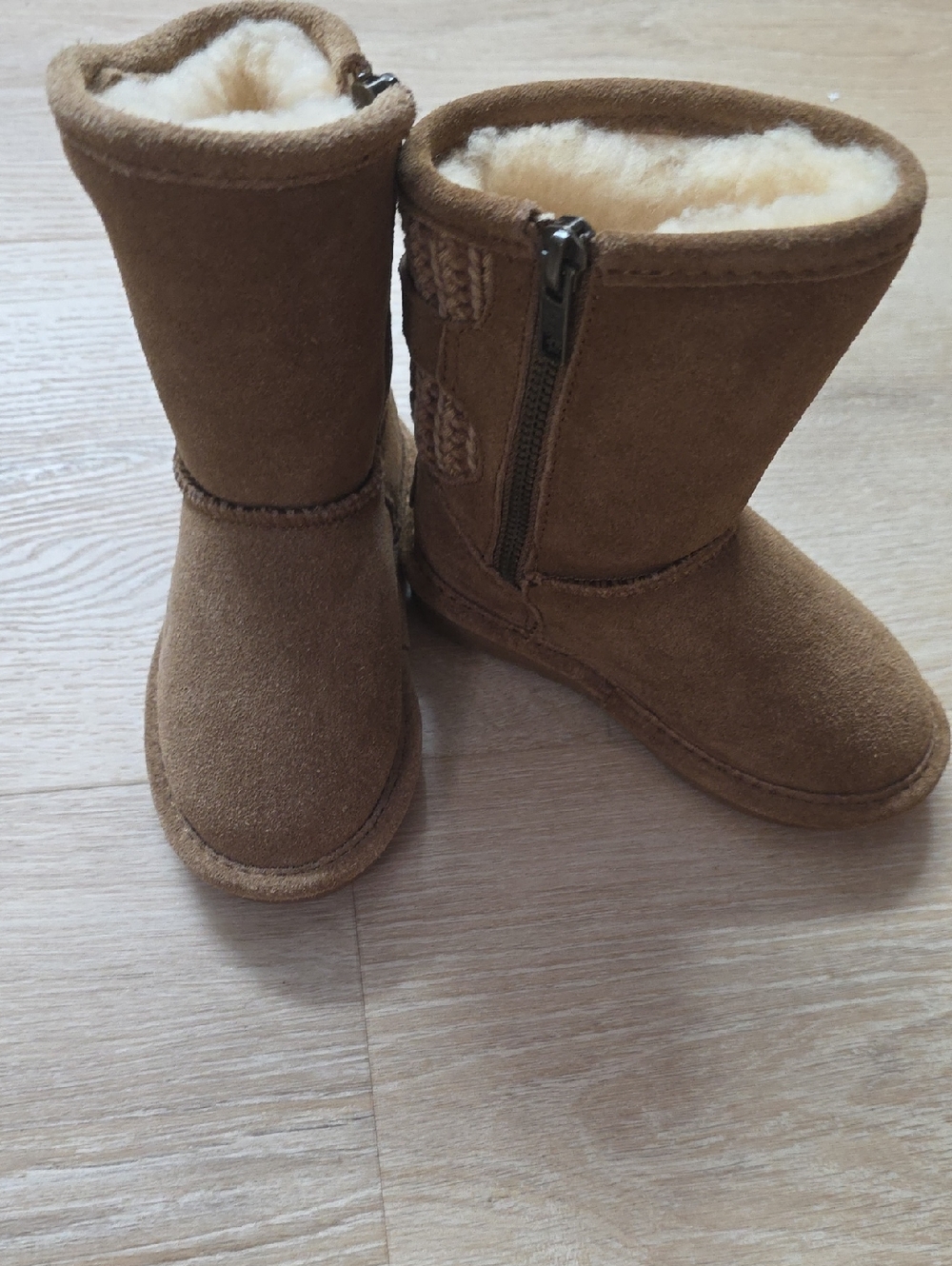 BearPaw Kids Brown Suede Faux Fur Lined Zip Boots